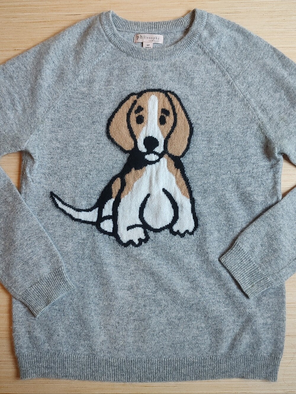 Philosophy Cashmere Pullover Sweater Dog Grey Beige Black Women's Long Sleeve S